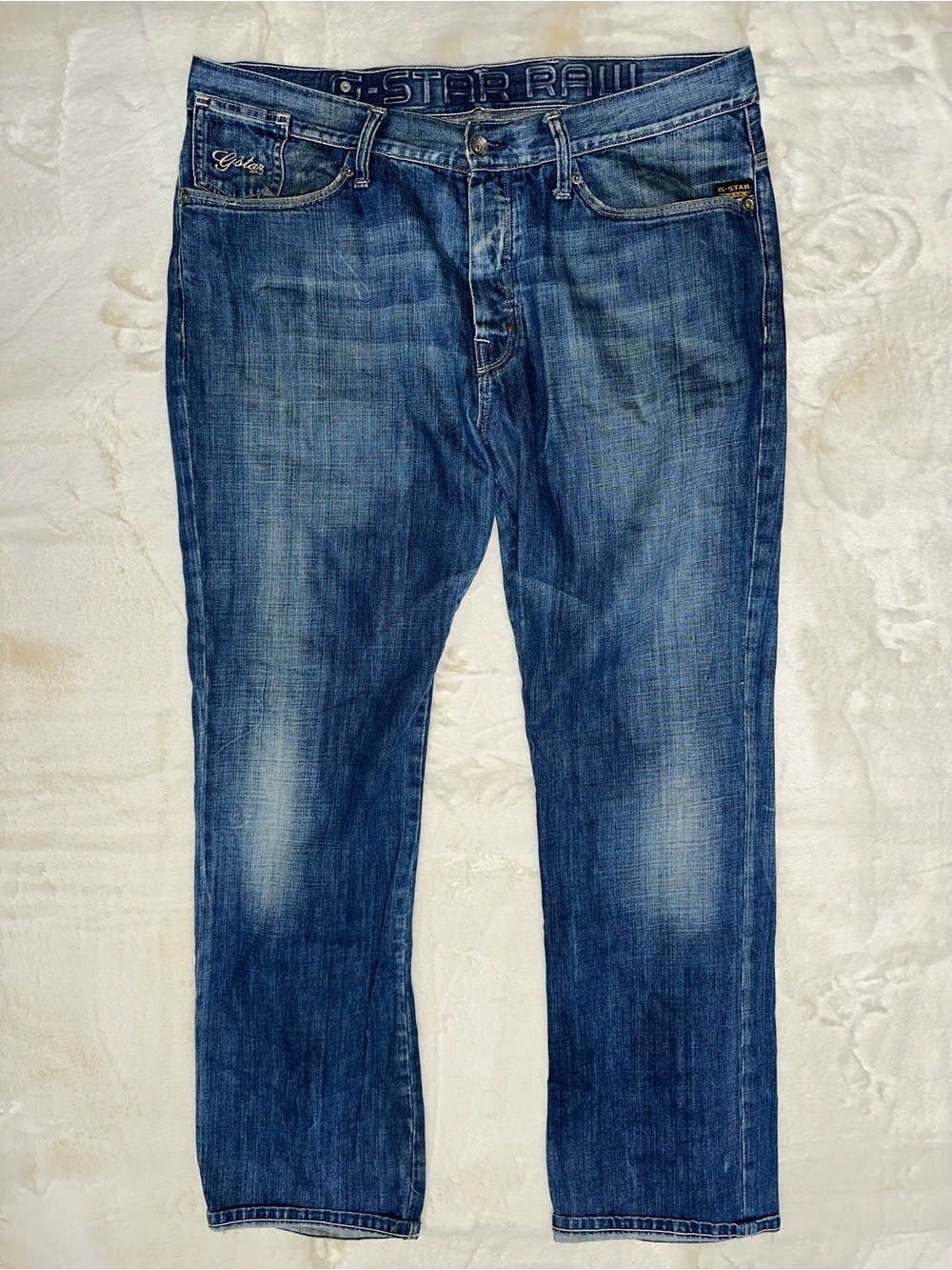 G-Star Raw Denim Men’s Size 38 x 34 Faded Blue Wash Straight Leg Jeans